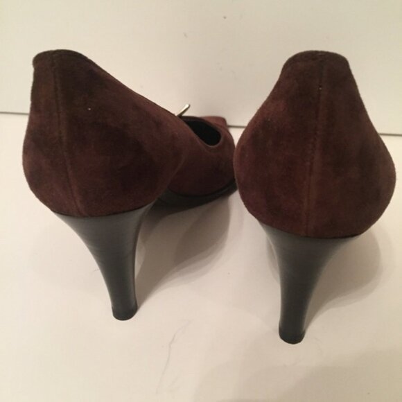 SERGIO ROSSI HEELS PUMPS BROWN SUEDE LEATHER SHOES ITALY POINTED TOE - Picture 8 of 8